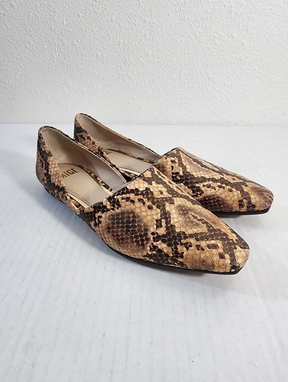 Paige Snake Print D'Orsay Flats Leather Pointed Toe Slip On Women's Size 6